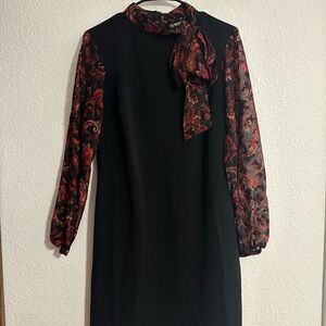 Elegant Black Dress 10 Red Paisley Sleeves and Neck Bow Whimsigoth Academia
